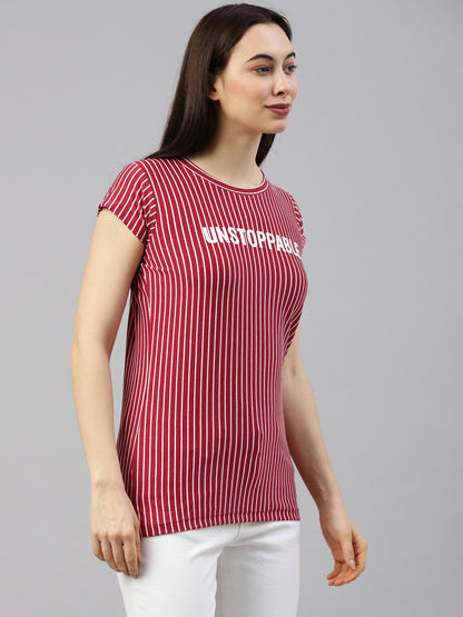 Womens Maroon Vertical Striped Tees