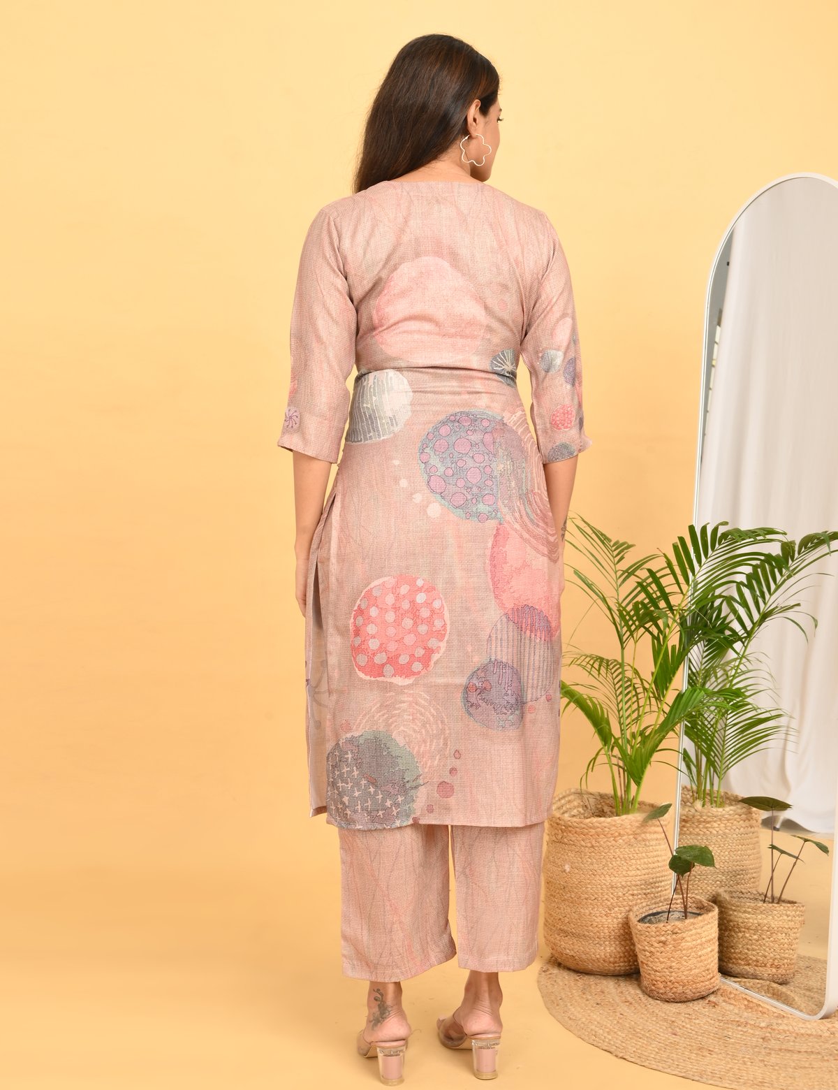 Womens Maternity Kurti Pant Set - Peach