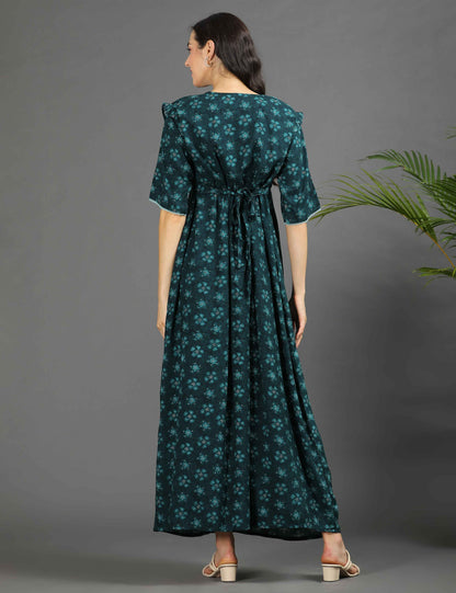 Green-Colored Maternity Long Gown