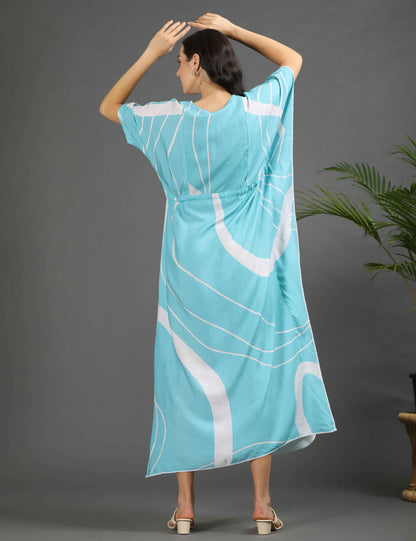 Turquoise-Colored Maternity Kaftan Long Gown