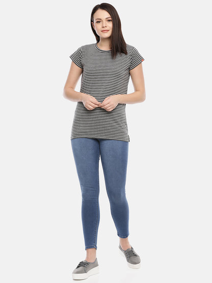 Womens Charcoal Thin Striped Tees