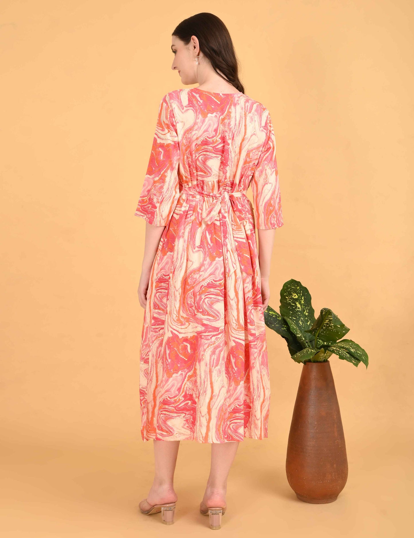 Peach-Colored Maternity 3/4th Gown