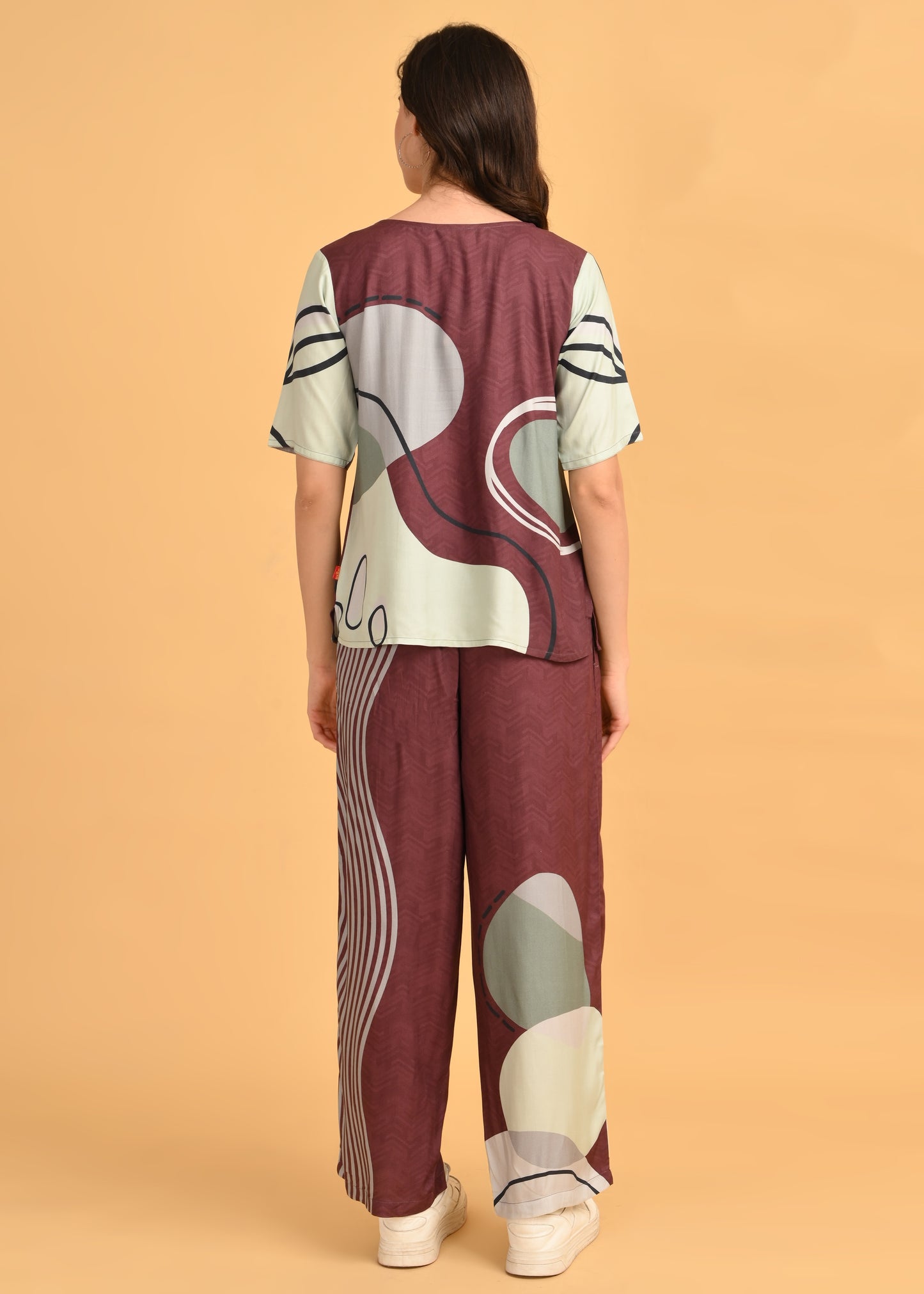 Coffee-Colored Printed Co-Ord Set