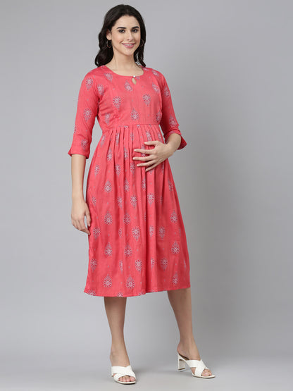 Womens Maternity 3/4th Gown - Fuchsia