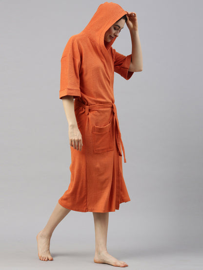 Womens Hooded Bathrobe - Rust