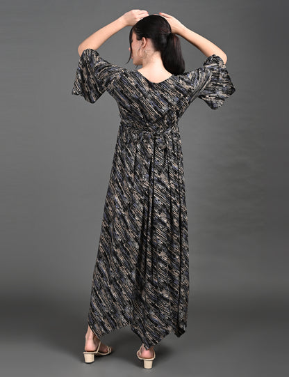 Womens Printed Maternity Long Gown - Black