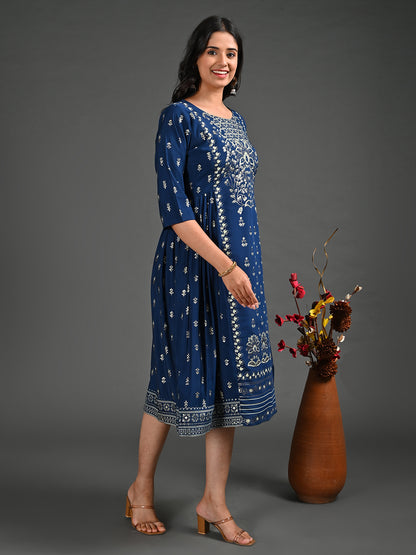 Womens Navy-Colored A-Line Kurta