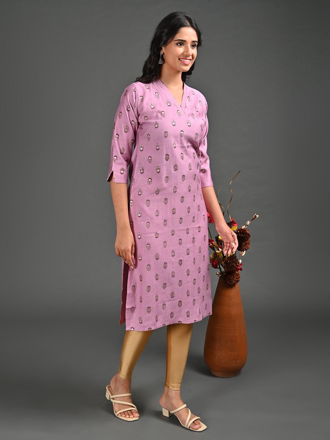 Womens Onion-Colored Straight Kurta