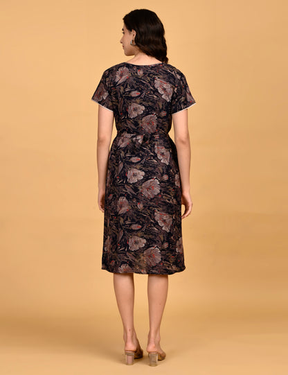 Navy Blue-Colored Maternity 3/4th Gown