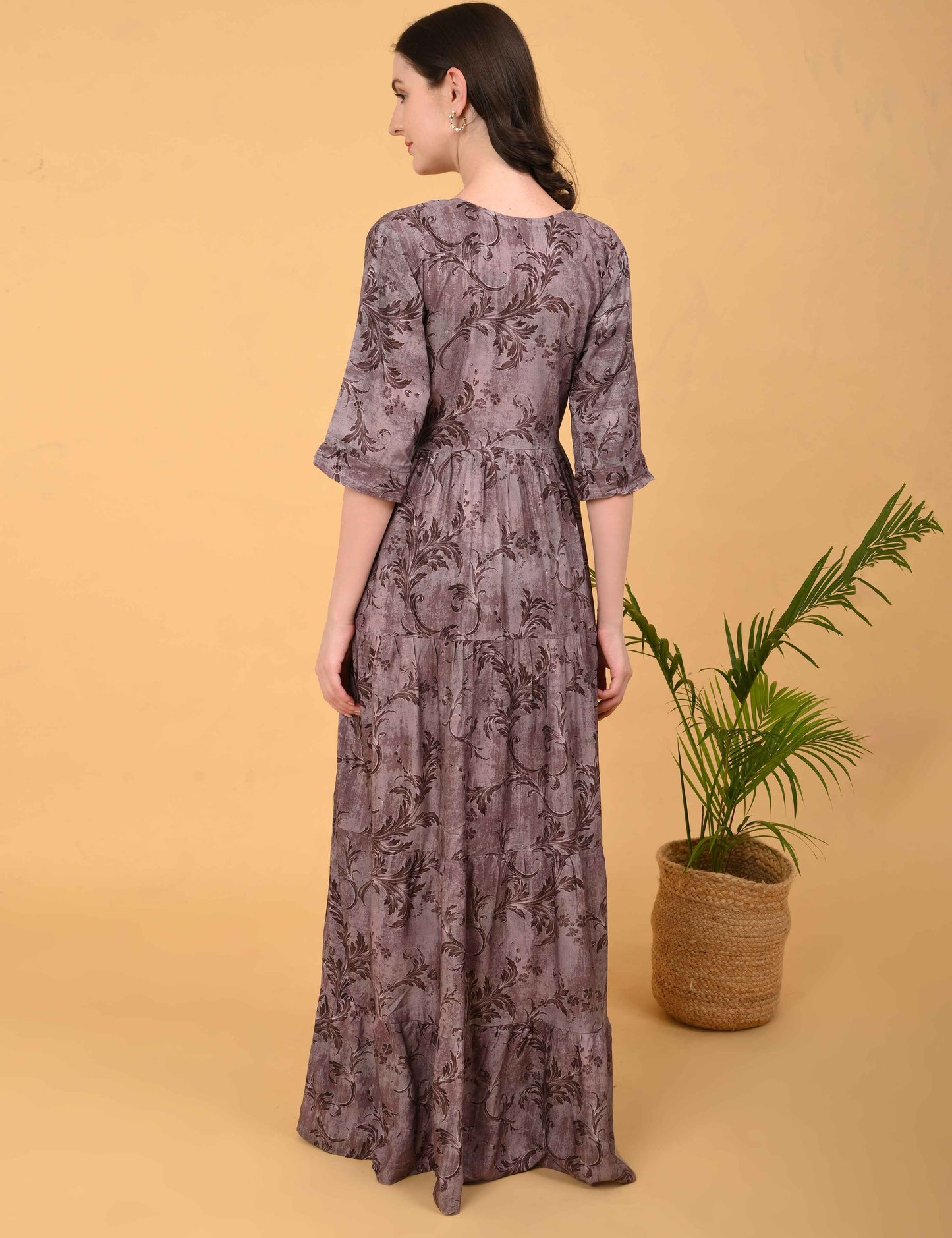 Womens Coffee-Colored Premium Flare Gown