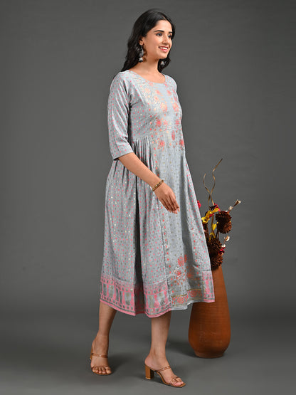 Womens Grey-Colored A-Line Kurta