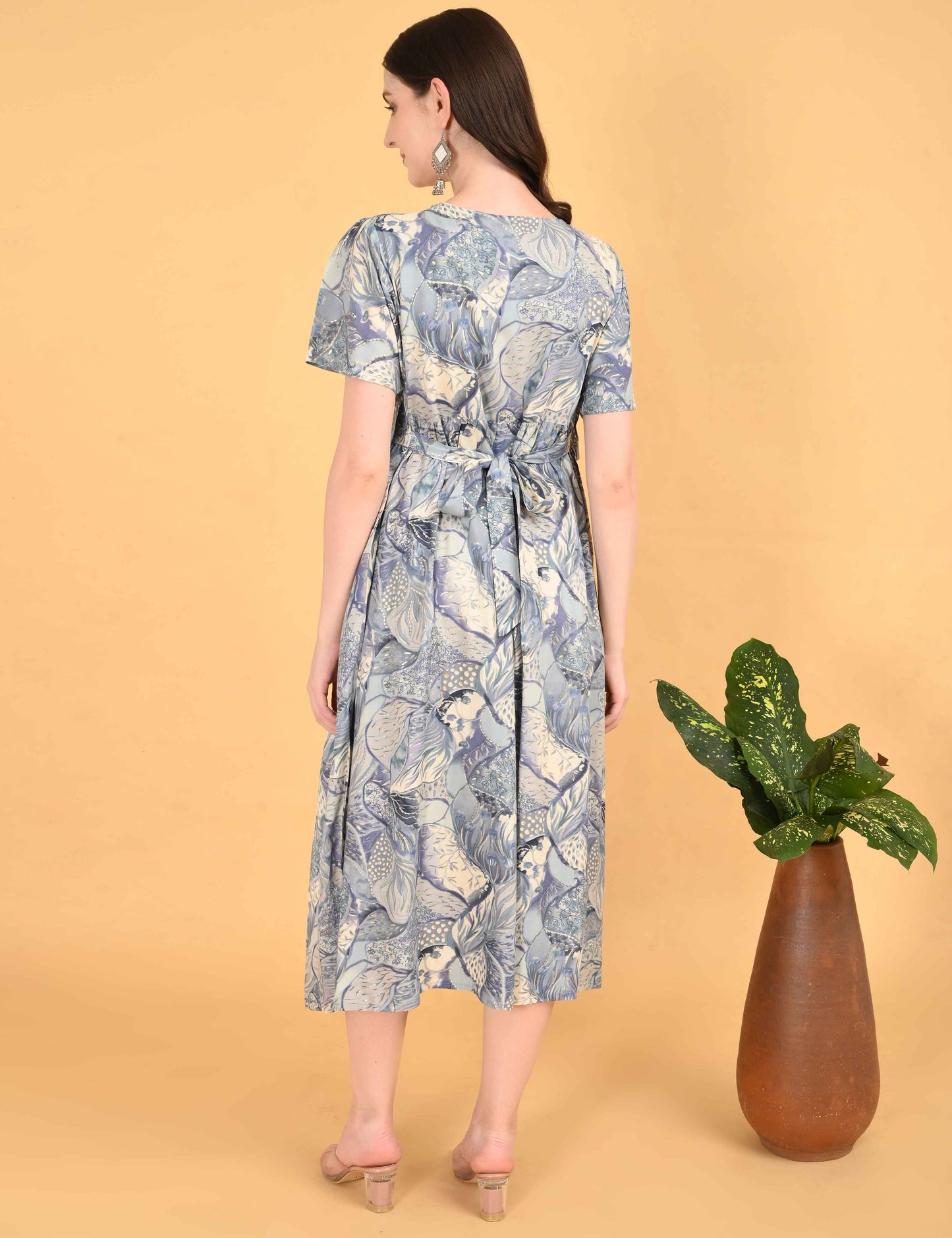 Grey-Colored Maternity 3/4th Gown