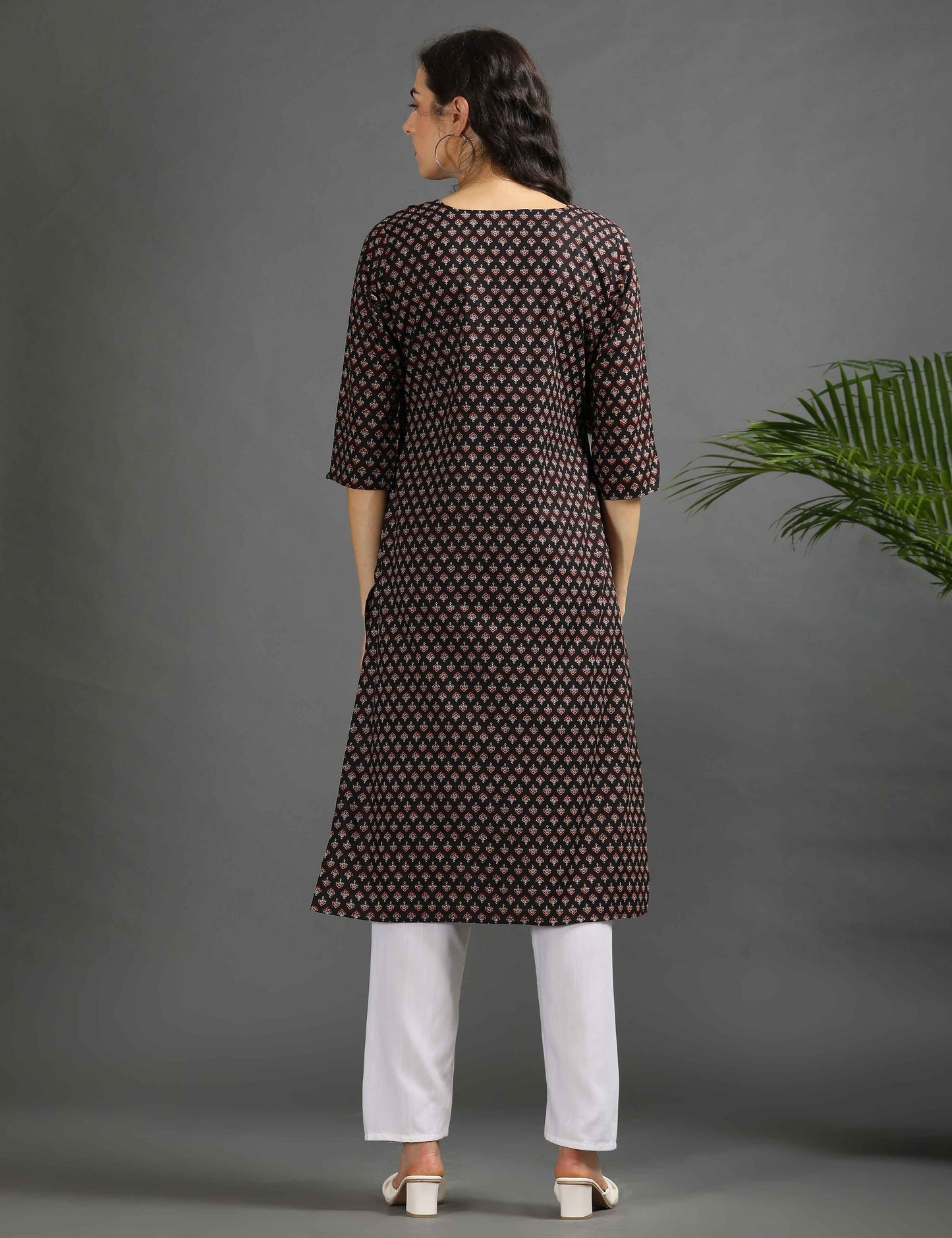 Womens Black-Colored Printed Feeding Kurta