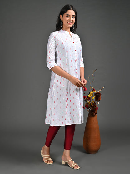 Womens Off White-Colored A-Line Kurta