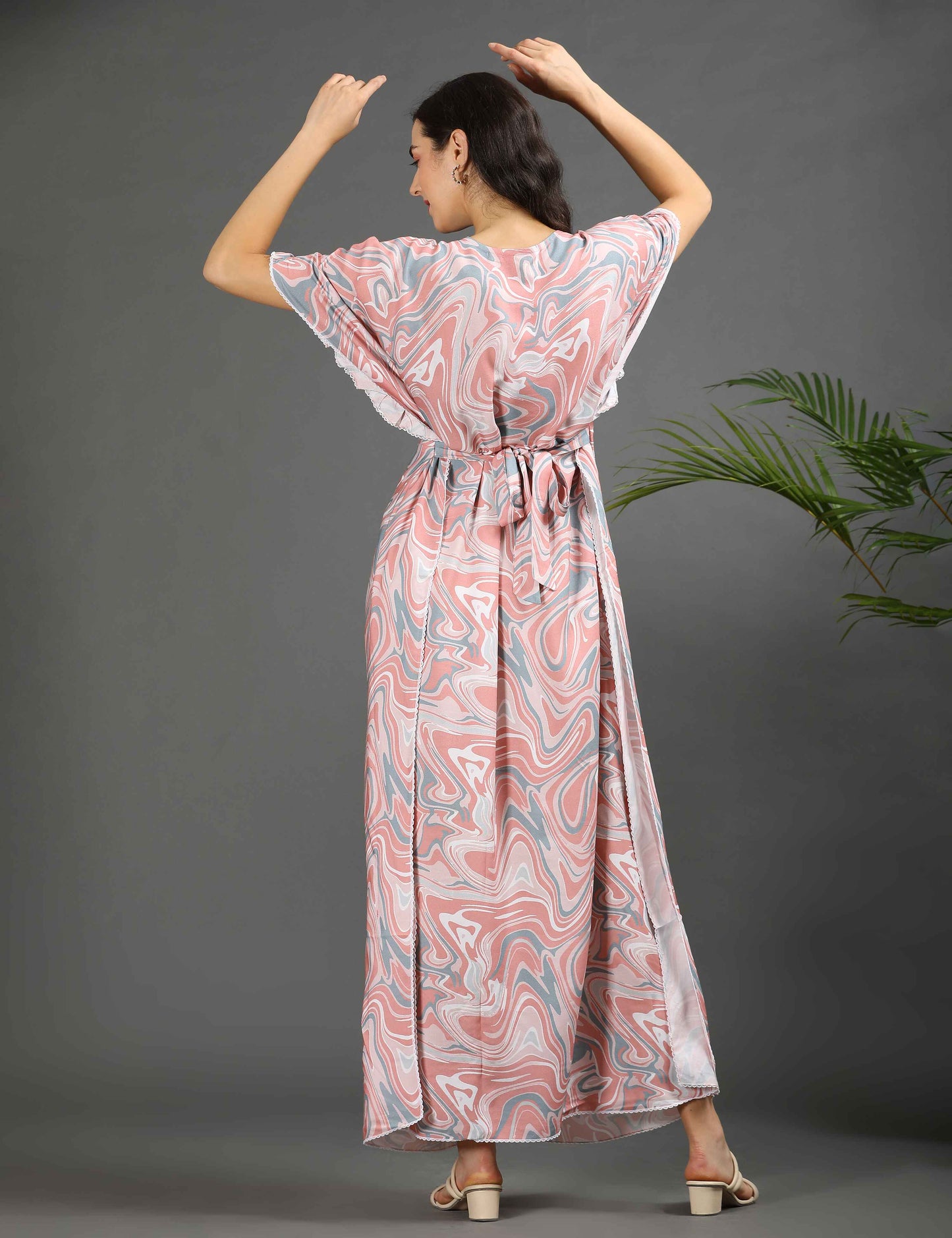 Peach-Colored Maternity Kaftan Long Gown