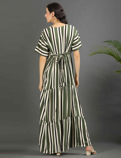 L Green-Colored Maternity Long Gown