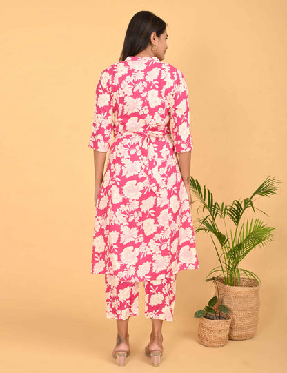 Womens Maternity Kurti Pant Set - Fuchsia