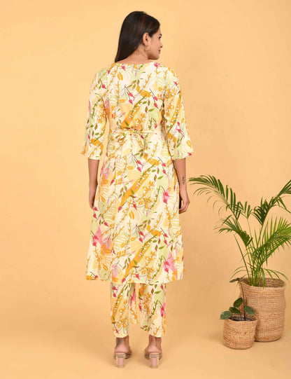 Womens Maternity Kurti Pant Set - Lemon