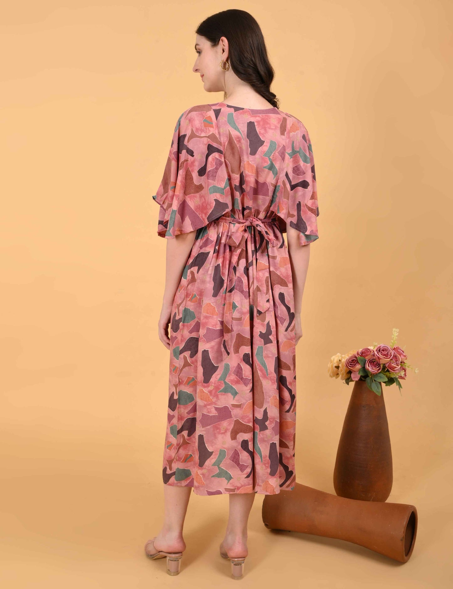 Peach-Colored Maternity 3/4th Gown