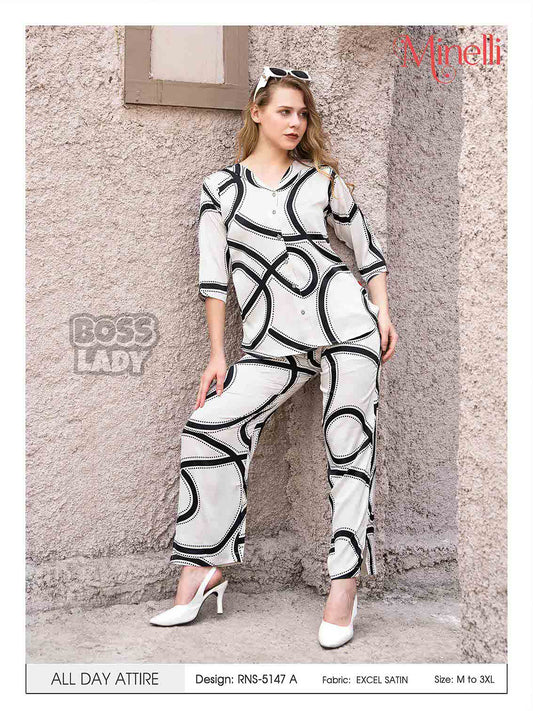 Cream-Colored Printed Co Ord Set