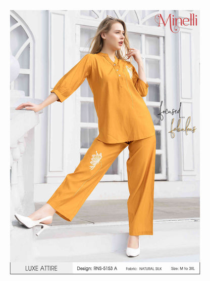 Mustard-Colored Embroidered Co Ord Set
