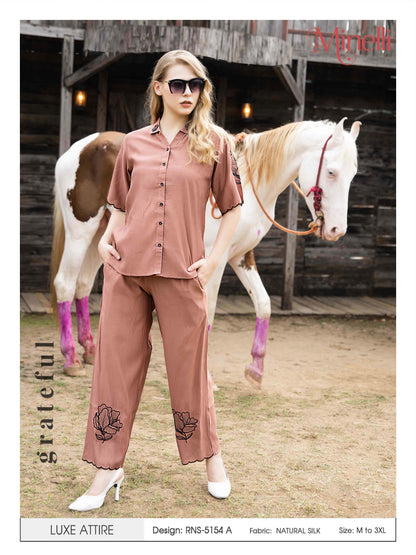 Brown-Colored Embroidered Co Ord Set