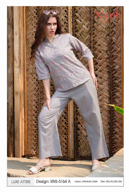 Grey-Colored Embroidered Co Ord Set