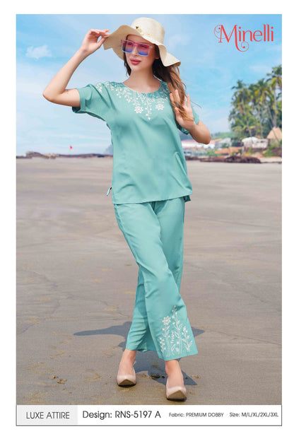 S.Green-Colored Embroidered Co Ord Set