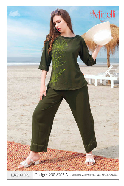 Olive-Colored Embroidered Co Ord Set