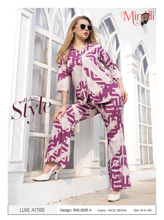 L.Magenta-Colored Printed Co Ord Set