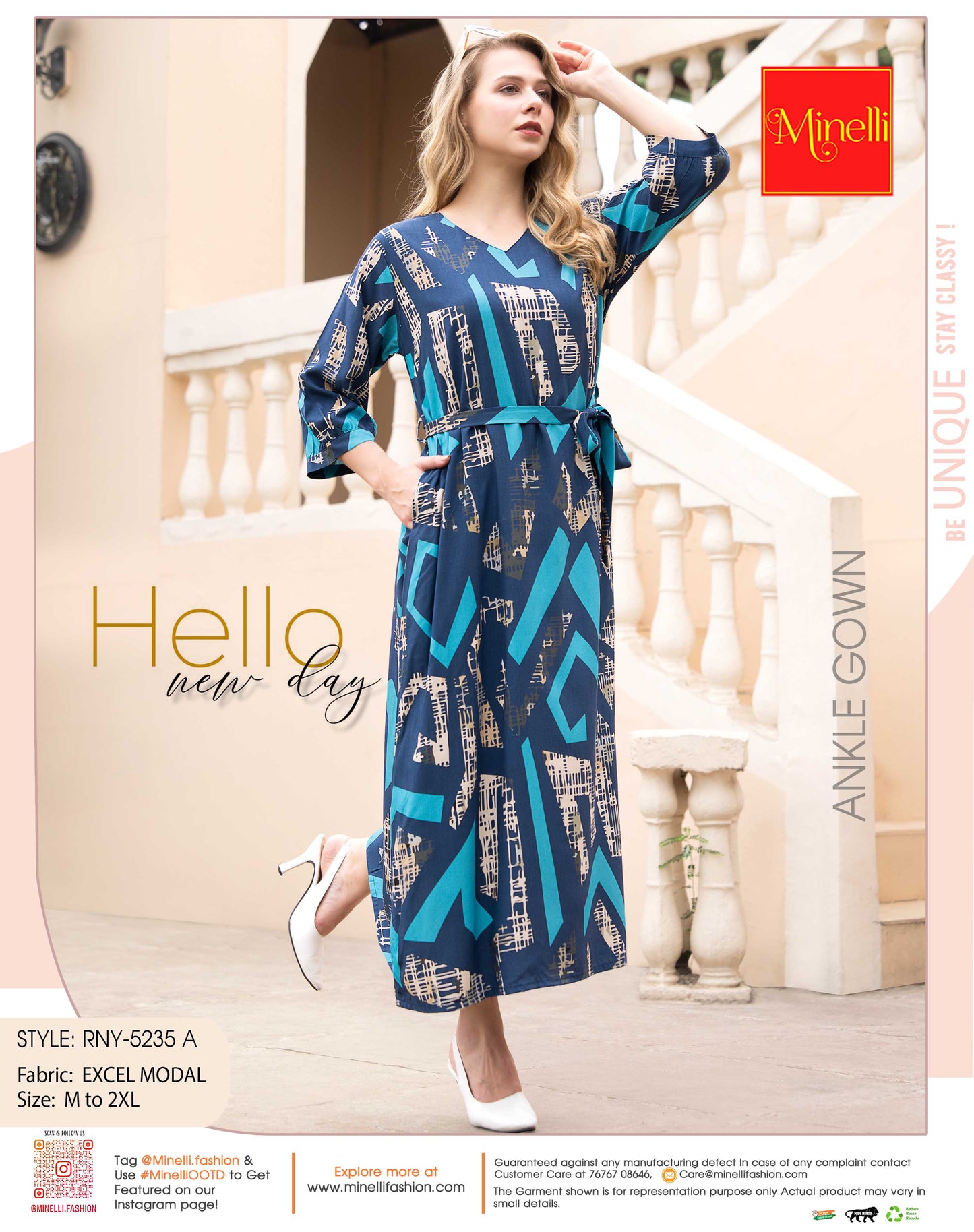 Indigo-Colored Ankle Gown