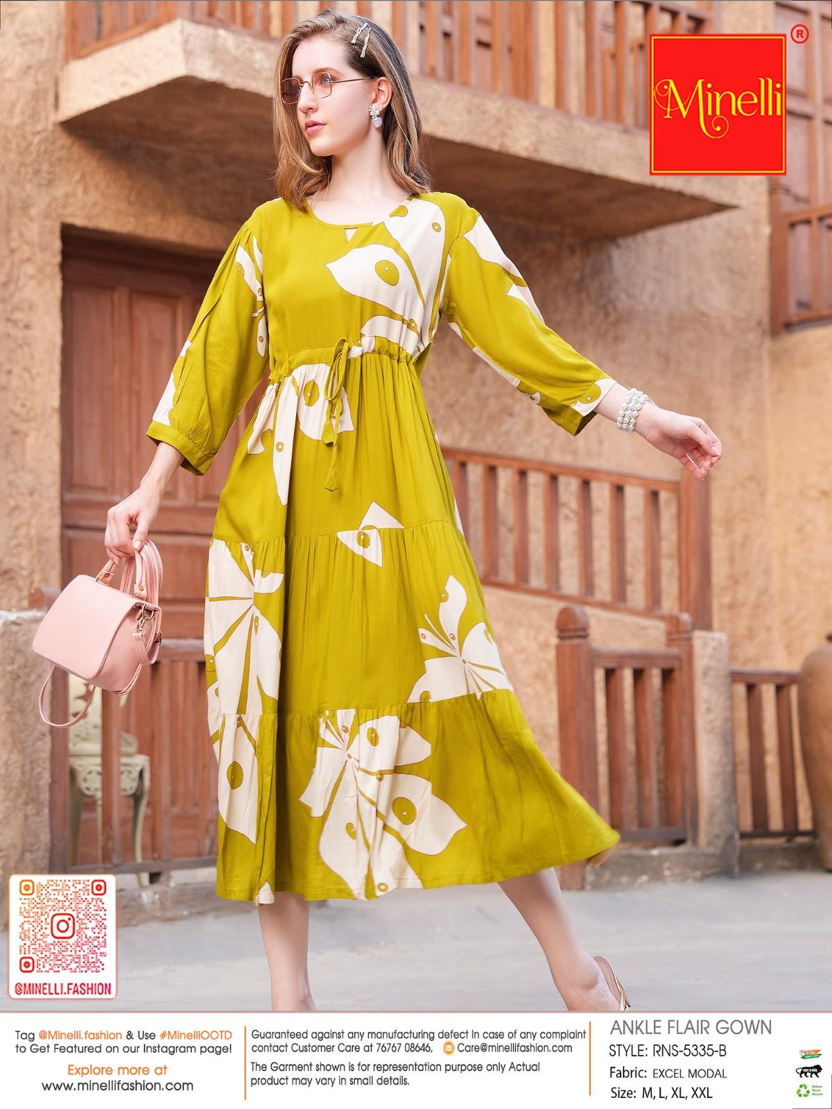 Burnt Yellow-Colored Ankle Flare Gown