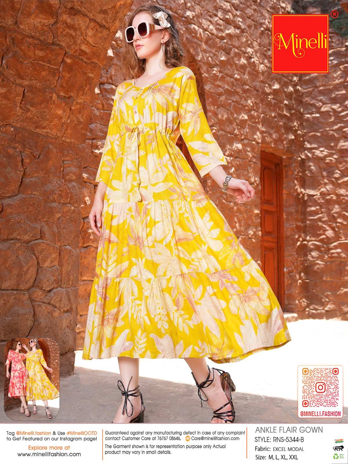 Yellow-Colored Ankle Flare Gown