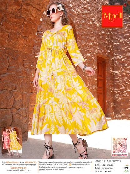 Yellow-Colored Ankle Flare Gown