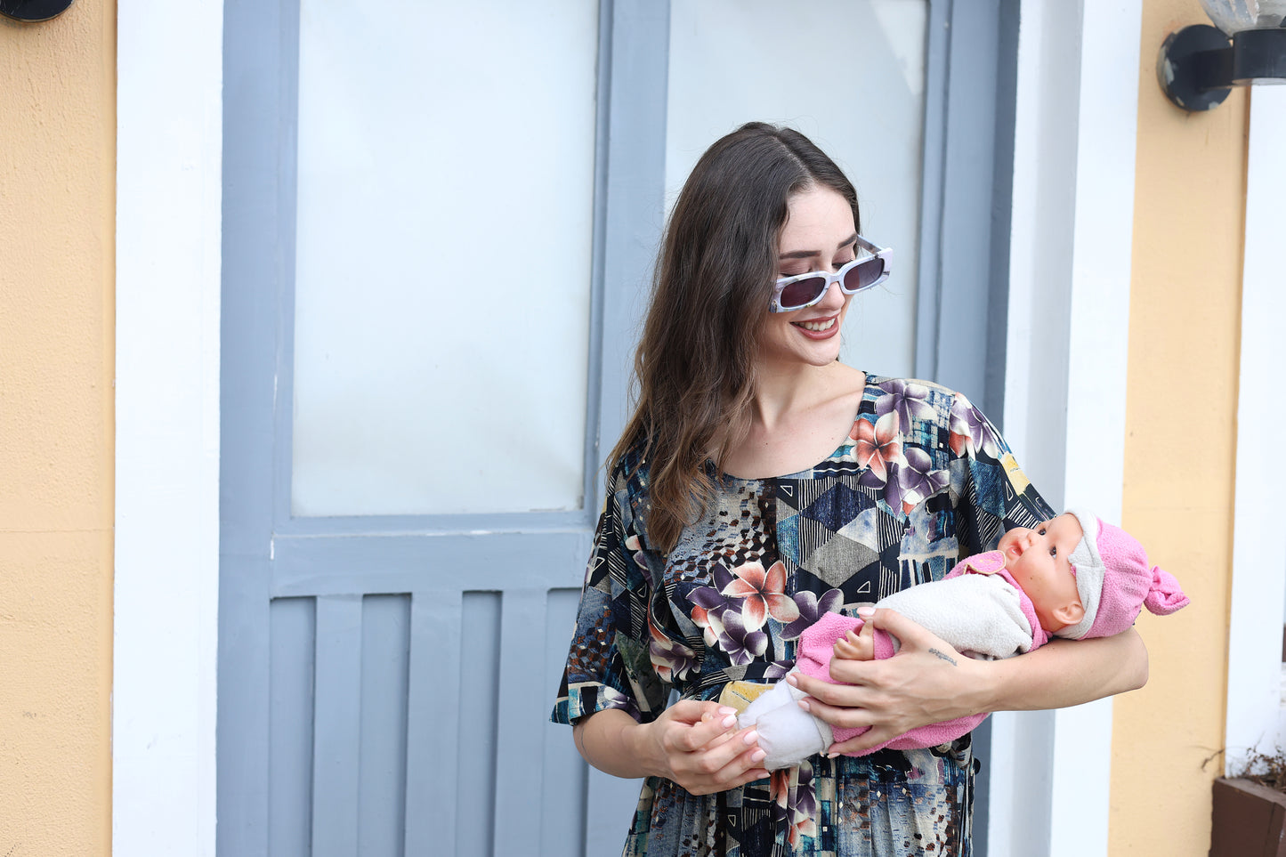 Blue-Colored Maternity Short Gown