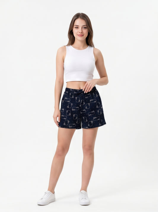 Indigo-Colored Mid-Rise Bermuda Shorts