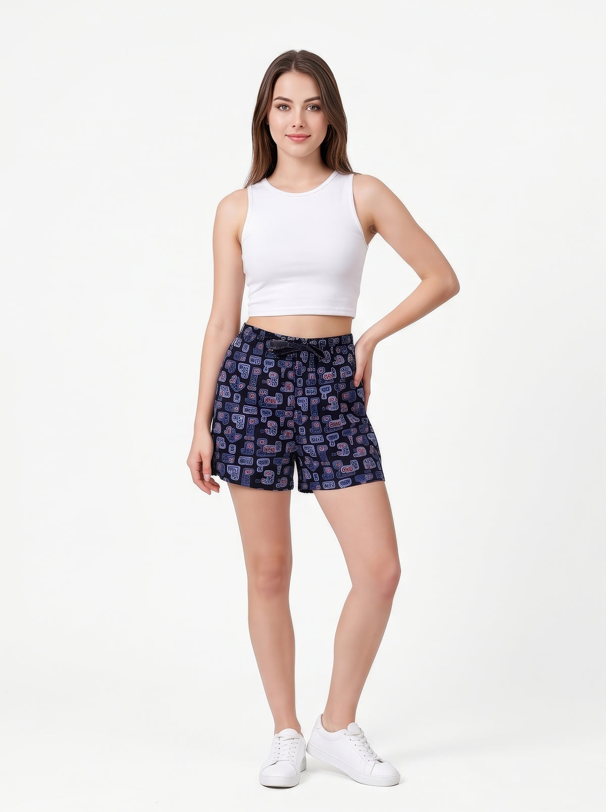 Navy Blue-Colored Mid-Rise Bermuda Shorts