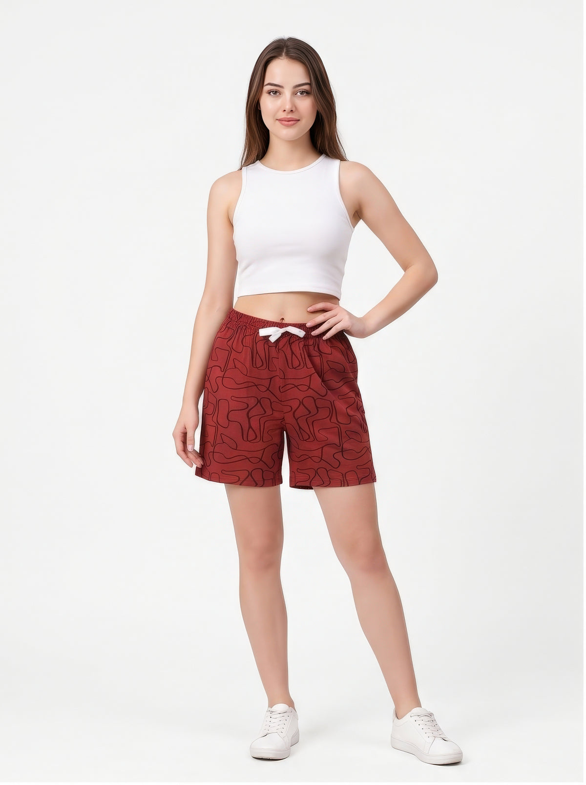Rust-Colored Mid-Rise Bermuda Shorts