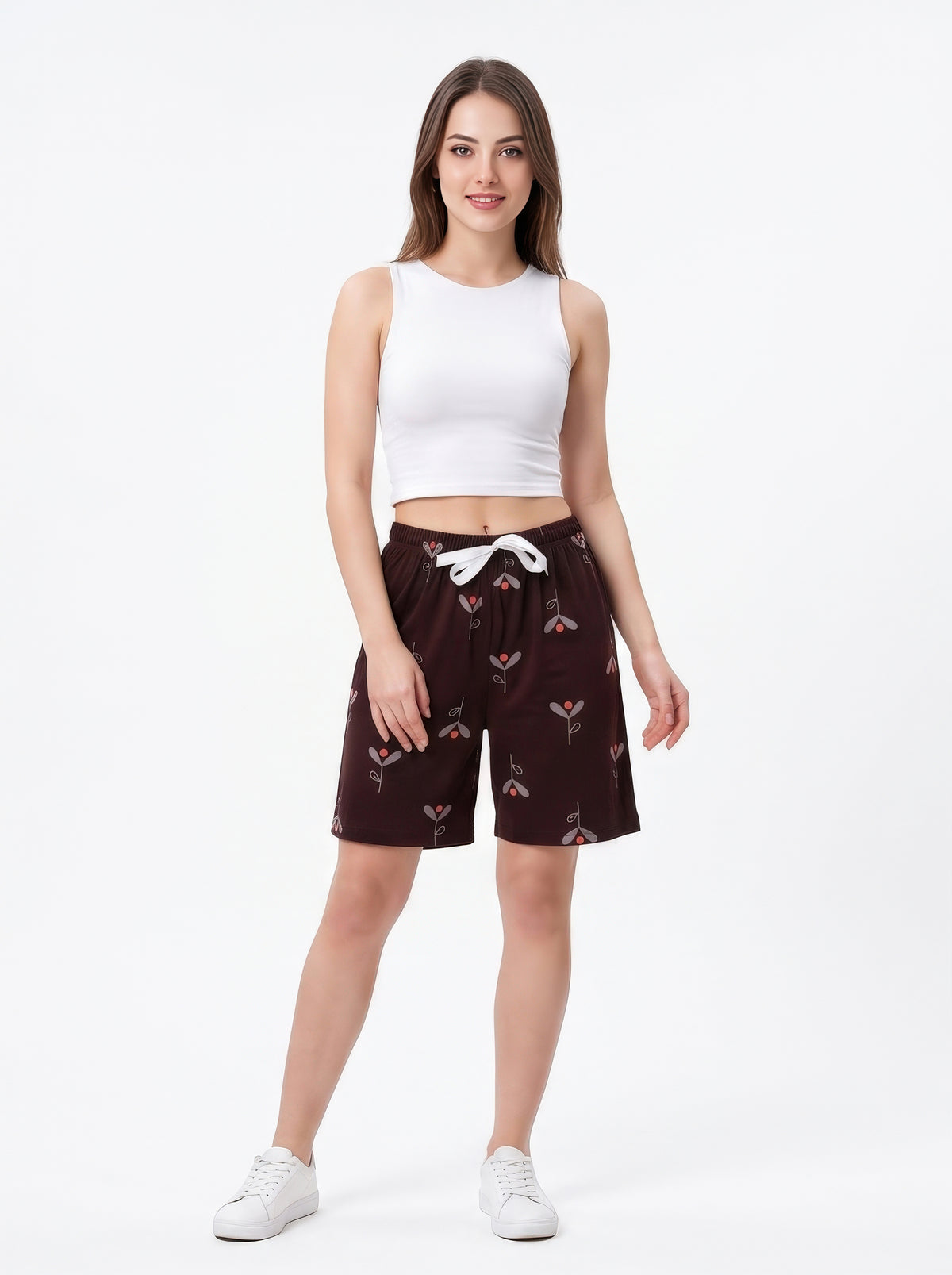 Coffee Brown-Colored Mid-Rise Bermuda Shorts
