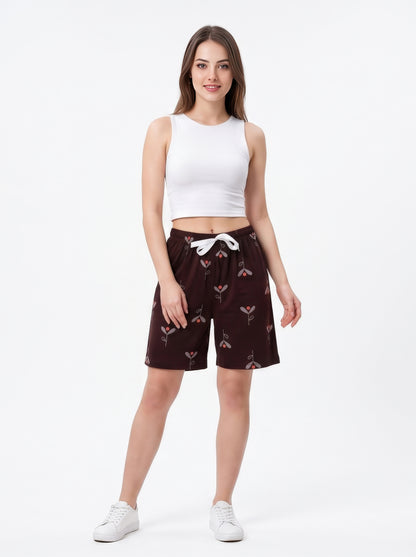 Coffee Brown-Colored Mid-Rise Bermuda Shorts