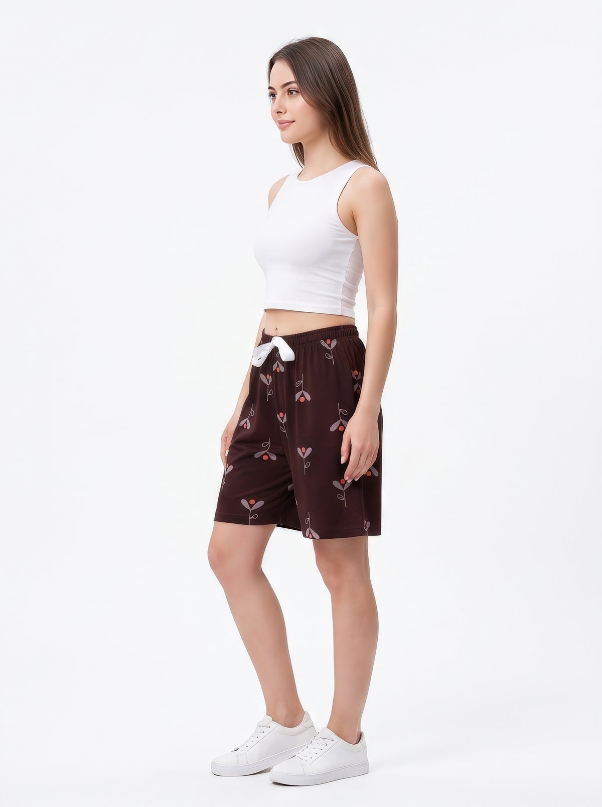 Coffee Brown-Colored Mid-Rise Bermuda Shorts
