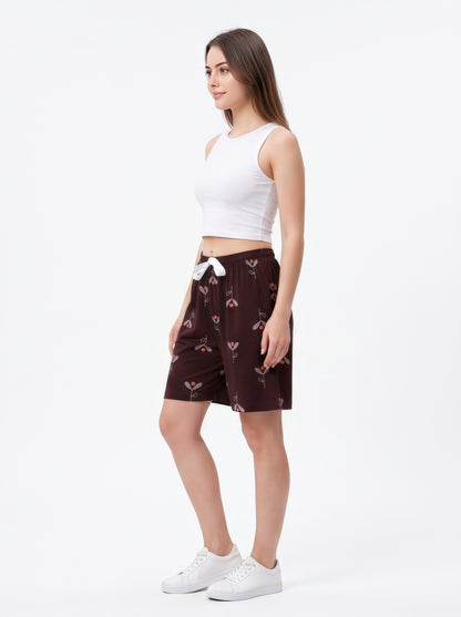 Coffee Brown-Colored Mid-Rise Bermuda Shorts