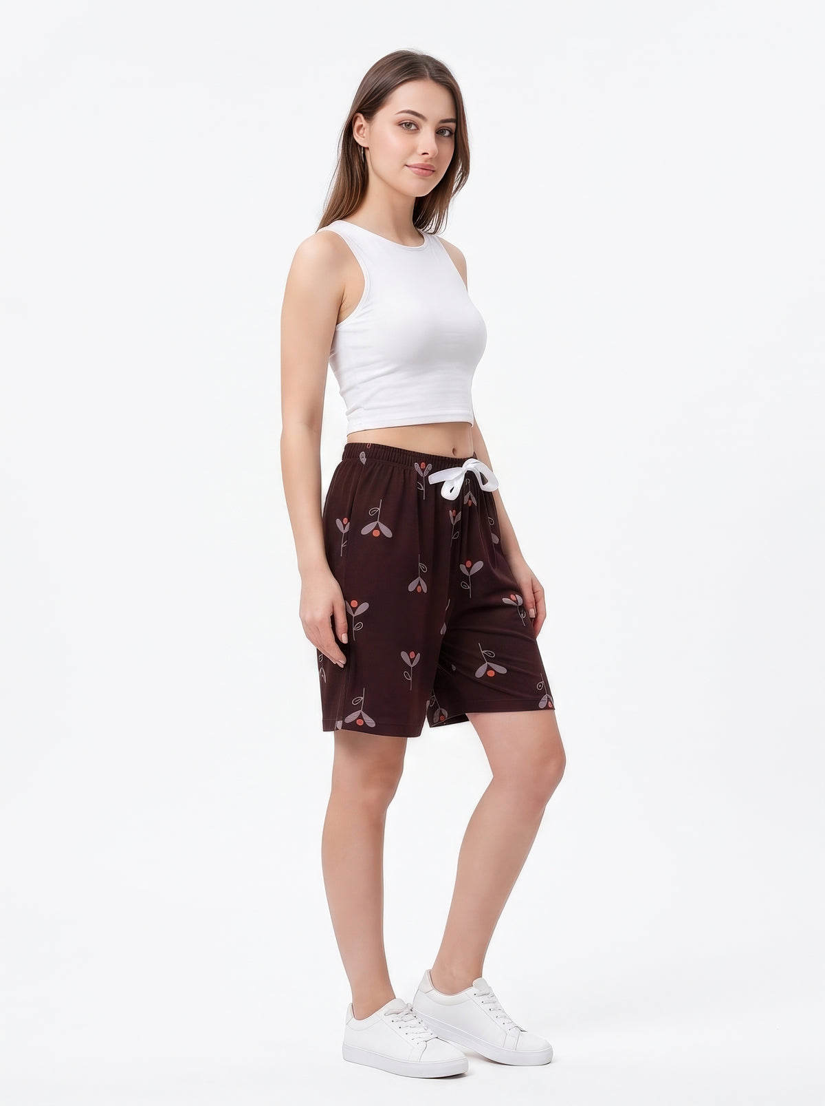 Coffee Brown-Colored Mid-Rise Bermuda Shorts