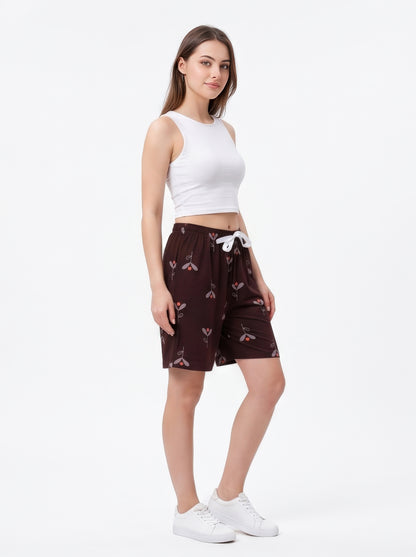 Coffee Brown-Colored Mid-Rise Bermuda Shorts