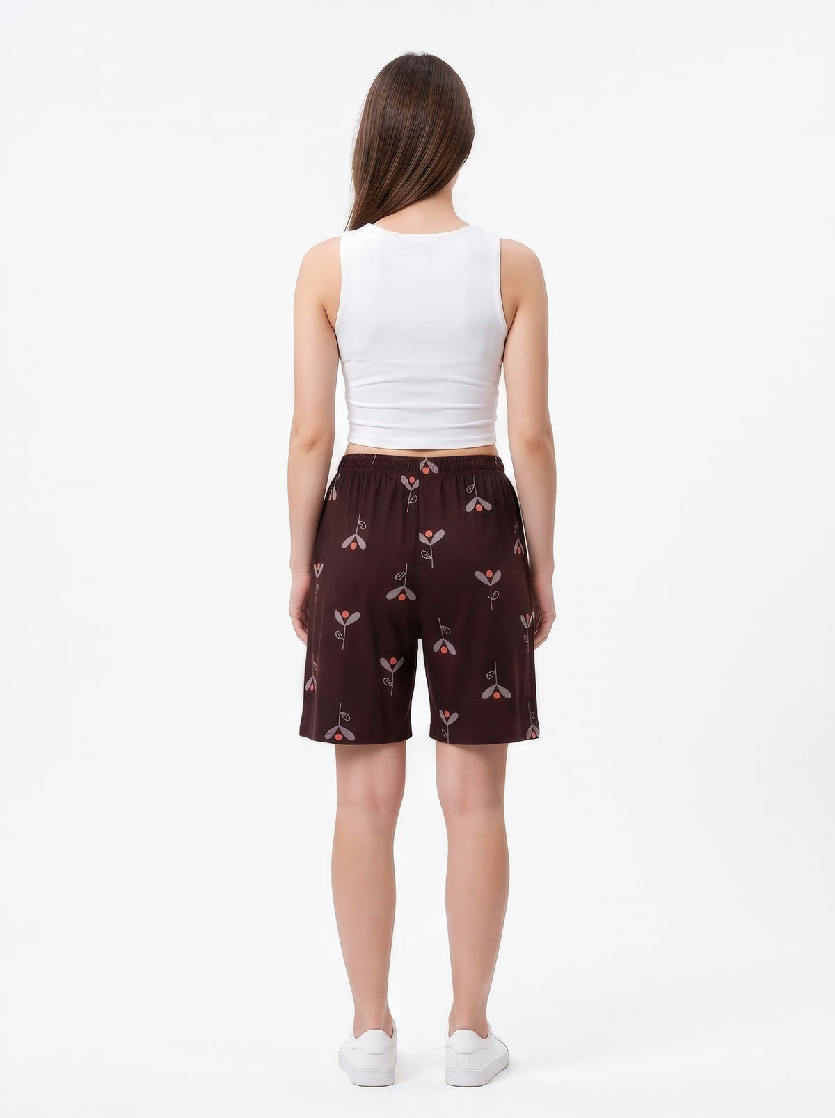 Coffee Brown-Colored Mid-Rise Bermuda Shorts