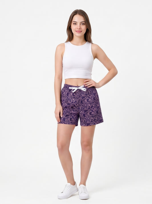 Blue Purple-Colored Mid-Rise Bermuda Shorts