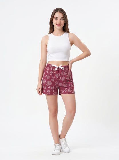 Wine Berry-Colored Mid-Rise Bermuda Shorts