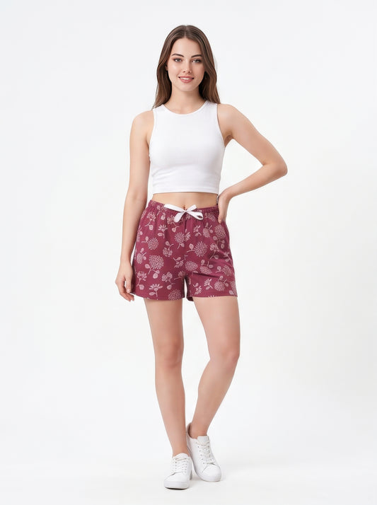 Wine Berry-Colored Mid-Rise Bermuda Shorts