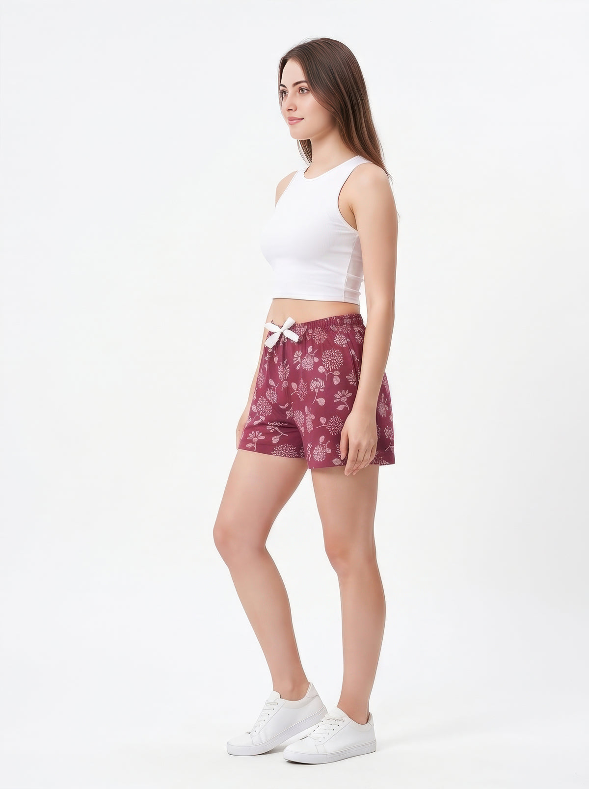 Wine Berry-Colored Mid-Rise Bermuda Shorts