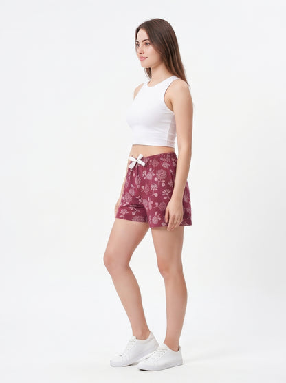 Wine Berry-Colored Mid-Rise Bermuda Shorts